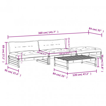 Set mobilier de grădină cu perne, 4 piese, alb, lemn masiv - Img 7