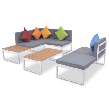 Set mobilier de grădină cu perne, 4 piese, aluminiu și WPC - Img 2