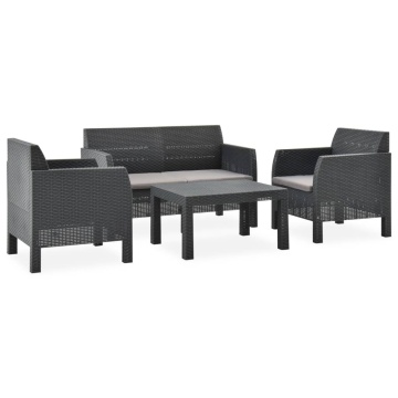 Set mobilier de grădină cu perne, 4 piese, antracit, PP ratan - Img 1