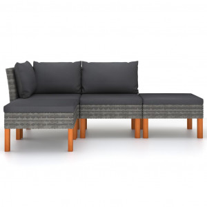 Set mobilier de grădină cu perne, 4 piese, gri, poliratan - Img 2