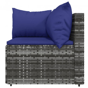 Set mobilier de grădină cu perne, 4 piese, gri, poliratan - Img 8