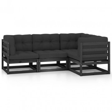 Set mobilier de grădină cu perne, 4 piese, lemn masiv de pin - Img 2