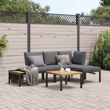 Set mobilier de grădină cu perne, 4 piese, negru, aluminiu - Img 1
