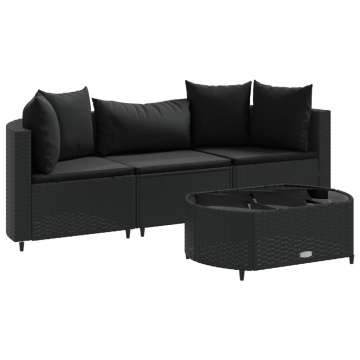 Set mobilier de grădină cu perne, 4 piese, negru, poliratan - Img 2