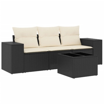 Set mobilier de grădină cu perne, 4 piese, negru, poliratan - Img 2