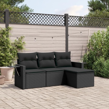 Set mobilier de grădină cu perne, 4 piese, negru, poliratan - Img 1