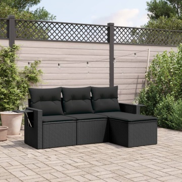 Set mobilier de grădină cu perne, 4 piese, negru, poliratan - Img 1