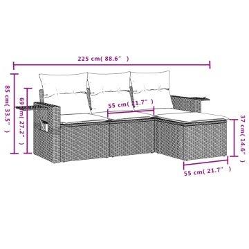 Set mobilier de grădină cu perne, 4 piese, negru, poliratan - Img 3