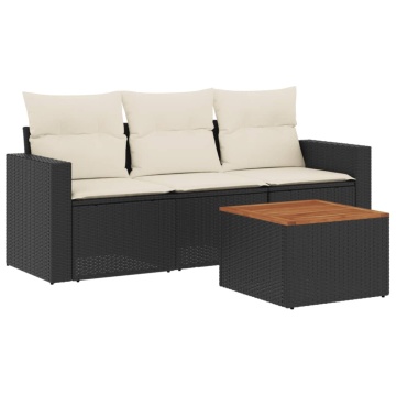 Set mobilier de grădină cu perne, 4 piese, negru, poliratan - Img 2