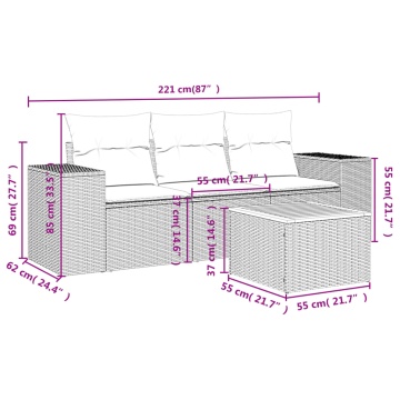Set mobilier de grădină cu perne, 4 piese, negru, poliratan - Img 3