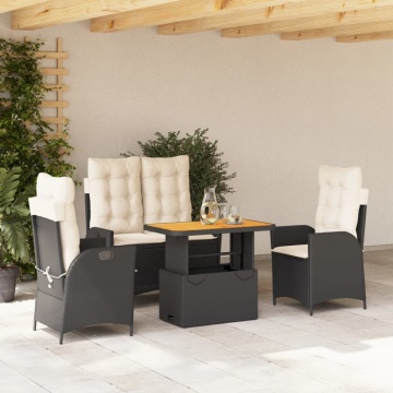 Set mobilier de grădină cu perne, 4 piese, negru, poliratan - Img 1