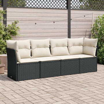 Set mobilier de grădină cu perne, 4 piese, negru, poliratan - Img 1