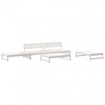 Set mobilier de grădină cu perne, 5 piese, alb, lemn masiv - Img 3