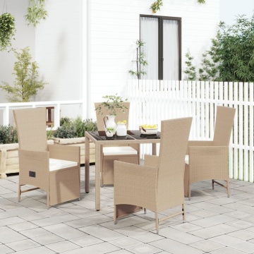 Set mobilier de grădină cu perne, 5 piese, bej, poliratan - Img 1