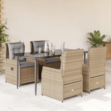 Set mobilier de grădină cu perne, 5 piese, bej, poliratan - Img 1