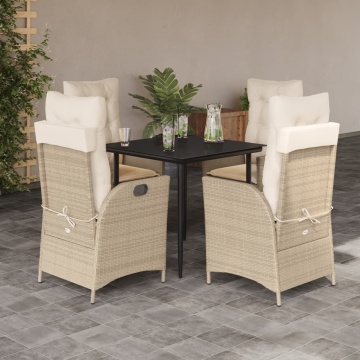 Set mobilier de grădină cu perne, 5 piese, bej, poliratan - Img 1