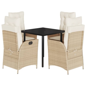 Set mobilier de grădină cu perne, 5 piese, bej, poliratan - Img 2