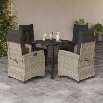 Set mobilier de grădină cu perne, 5 piese gri deschis poliratan - Img 1