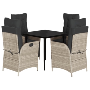Set mobilier de grădină cu perne, 5 piese gri deschis poliratan - Img 2