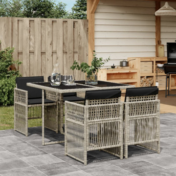 Set mobilier de grădină cu perne, 5 piese gri deschis poliratan - Img 1