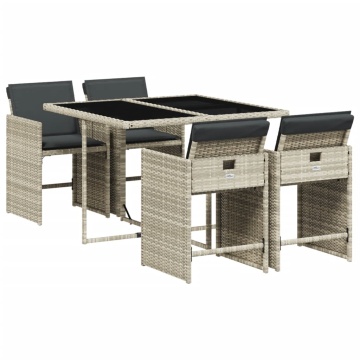 Set mobilier de grădină cu perne, 5 piese gri deschis poliratan - Img 2