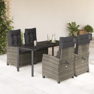 Set mobilier de grădină cu perne, 5 piese, gri, poliratan - Img 1