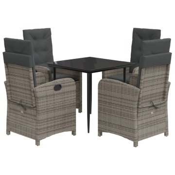 Set mobilier de grădină cu perne, 5 piese, gri, poliratan - Img 2