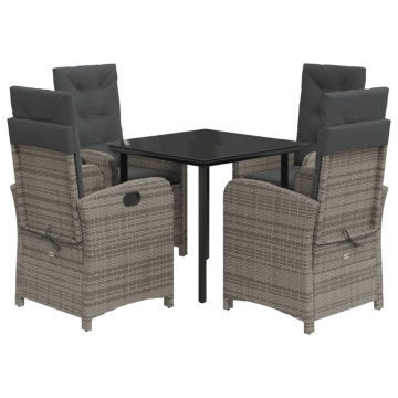 Set mobilier de grădină cu perne, 5 piese, gri, poliratan - Img 2