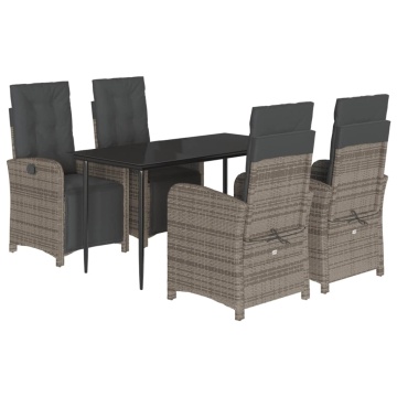 Set mobilier de grădină cu perne, 5 piese, gri, poliratan - Img 2