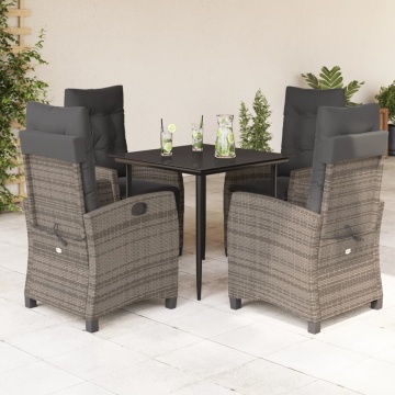 Set mobilier de grădină cu perne, 5 piese, gri, poliratan - Img 1