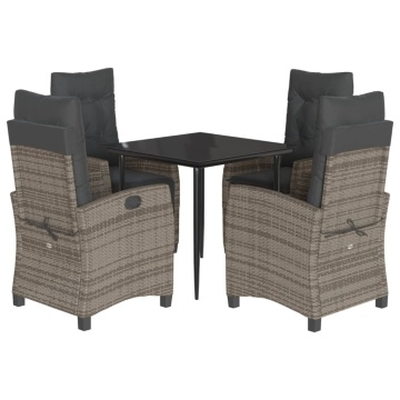 Set mobilier de grădină cu perne, 5 piese, gri, poliratan - Img 2