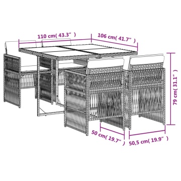 Set mobilier de grădină cu perne, 5 piese, gri, poliratan - Img 5