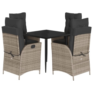 Set mobilier de grădină cu perne, 5 piese, gri, poliratan - Img 2