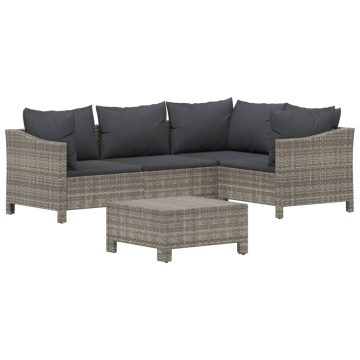 Set mobilier de grădină cu perne, 5 piese, gri, poliratan - Img 3