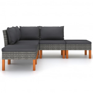 Set mobilier de grădină cu perne, 5 piese, gri, poliratan - Img 4