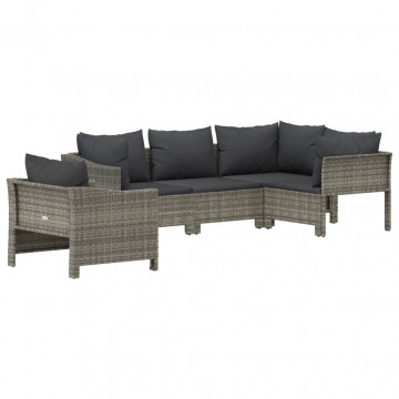 Set mobilier de grădină cu perne, 5 piese, gri, poliratan - Img 3