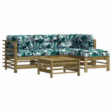 Set mobilier de grădină cu perne, 5 piese, lemn de pin tratat - Img 2