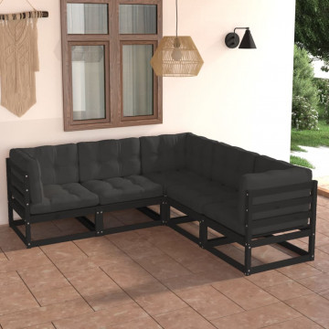 Set mobilier de grădină cu perne, 5 piese, lemn masiv de pin - Img 1