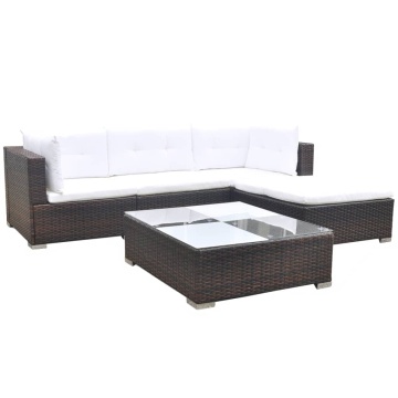 Set mobilier de grădină cu perne, 5 piese, maro, poliratan - Img 2