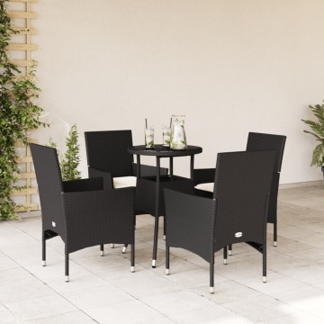 Set mobilier de grădină cu perne 5 piese negru poliratan&sticlă - Img 1