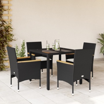 Set mobilier de grădină cu perne 5 piese negru poliratan&sticlă - Img 1