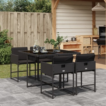 Set mobilier de grădină cu perne, 5 piese, negru, poliratan - Img 1