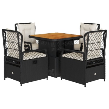 Set mobilier de grădină cu perne, 5 piese, negru, poliratan - Img 2