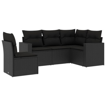 Set mobilier de grădină cu perne, 5 piese, negru, poliratan - Img 2