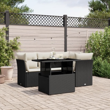 Set mobilier de grădină cu perne, 5 piese, negru, poliratan - Img 1