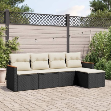 Set mobilier de grădină cu perne, 5 piese, negru, poliratan - Img 1