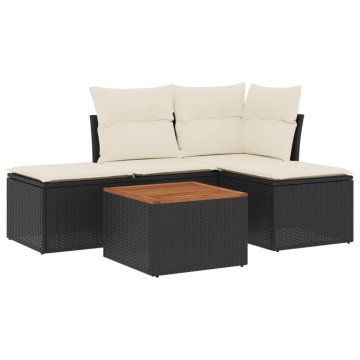 Set mobilier de grădină cu perne, 5 piese, negru, poliratan - Img 2