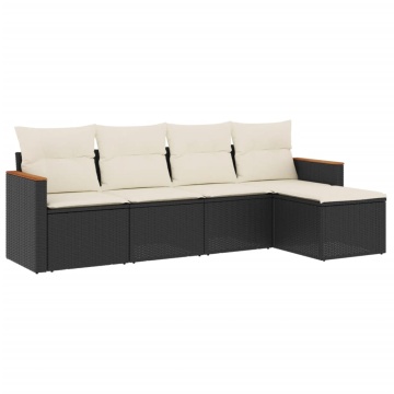 Set mobilier de grădină cu perne, 5 piese, negru, poliratan - Img 2