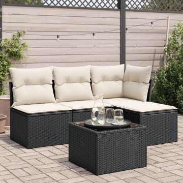 Set mobilier de grădină cu perne, 5 piese, negru, poliratan - Img 1