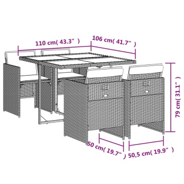 Set mobilier de grădină cu perne, 5 piese, negru, poliratan - Img 5